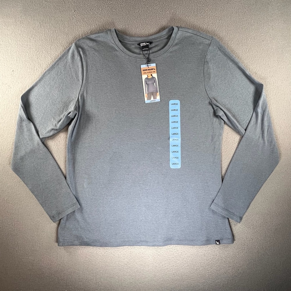 Eddie Bauer Women Long Sleeve Tee Jersey Knit Large Gray Casual Basic Top